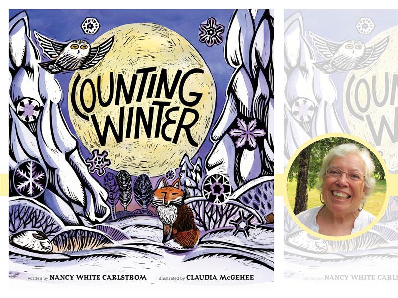 Counting Winter book cover art, with headshot of Nancy White Carlstrom