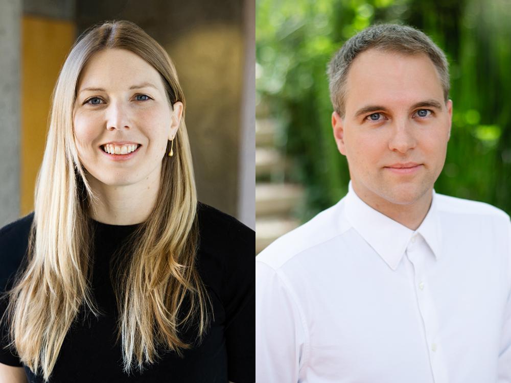 A split image of Katie McDonald at left and Kyle Schumann at right.