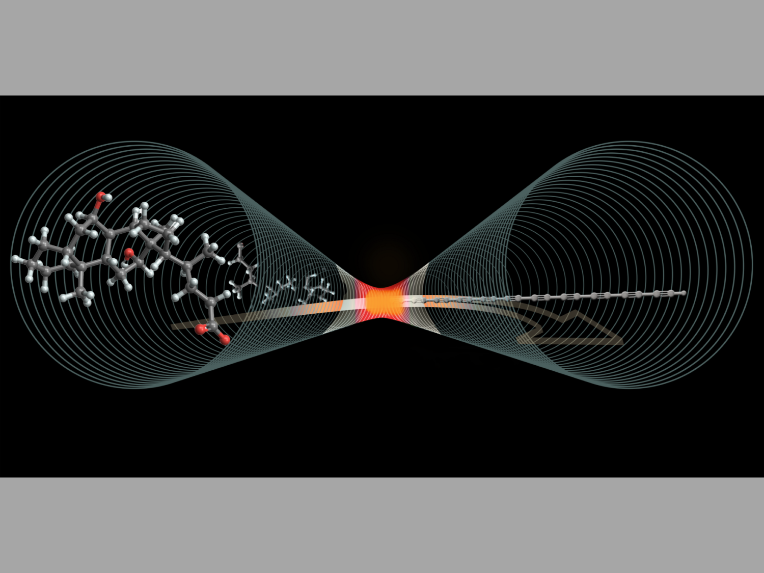 The image shows how special molecules break down when heated inside a tiny carbon tube, forming a perfectly straight chain of carbon atoms known as carbyne.